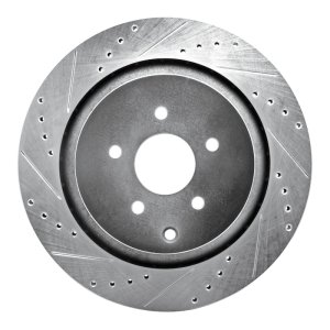Infiniti Q50 Brake Rotor (1) - Rear Left - R1 Concepts - Drilled & Slotted - Silver - `09-`24